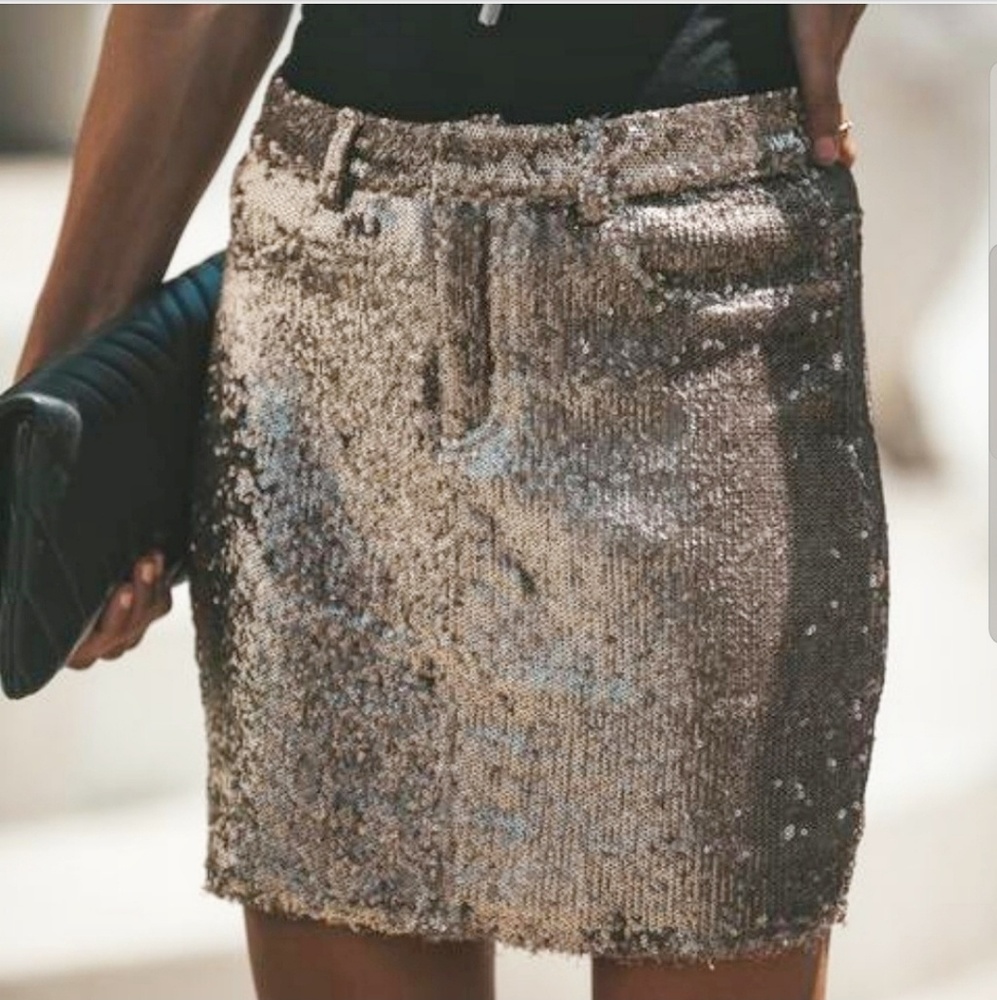 Sequin Skirt Gold Champagne Micro Sequins